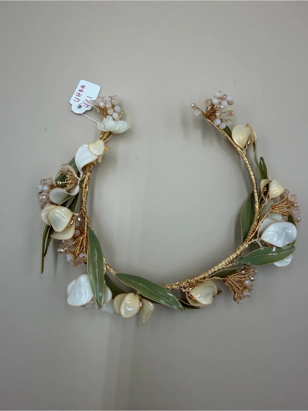 Boho Bridal Floral Crown Gold Green Leaf Wedding Headpiece New
